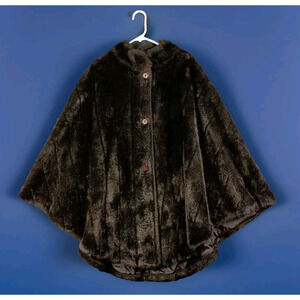 Vintage Olympia Faux Fur Poncho Women Large Brown Made USA Button Front Cape